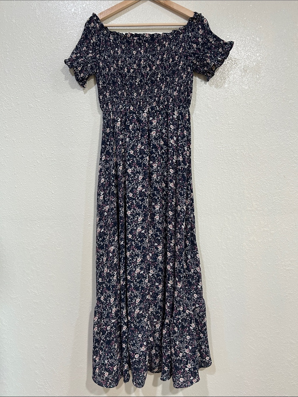 If by Sea Women’s Fleur-tation Navy Floral Off-the-Should Midi Dress Sz Lg